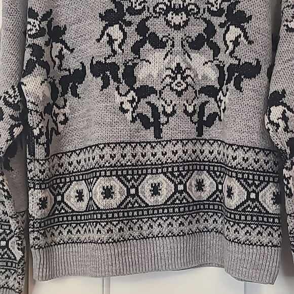 Diane VonFurstenberg Sweater Ski Double Mock Neck Knit Floral Gray Black Sz. S/M - Picture 5 of 10